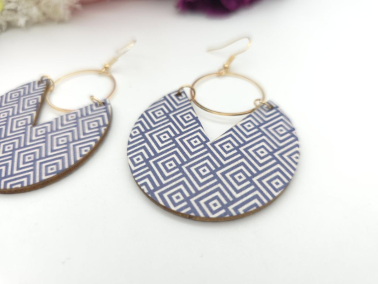 Preview: Große Holz Ohrringe Wood Muster